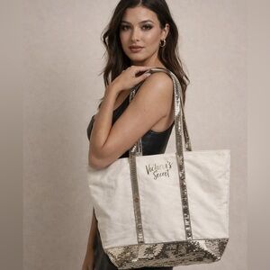 Victoria's Secret Tote in White with Silver Sequins